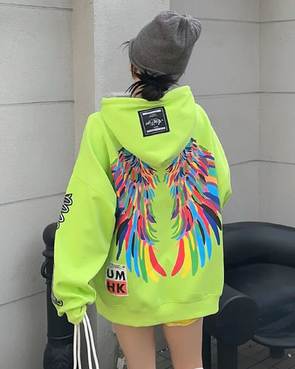 Graffiti Wing Oversized Pocket Hooded Sweatshirt