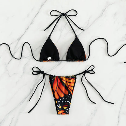 Sexy women butterfly print halter string micro bikini