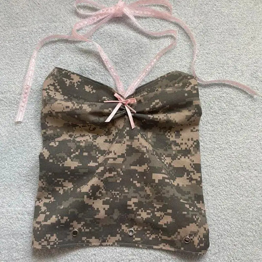 Army Green Camo Backless Crop Top