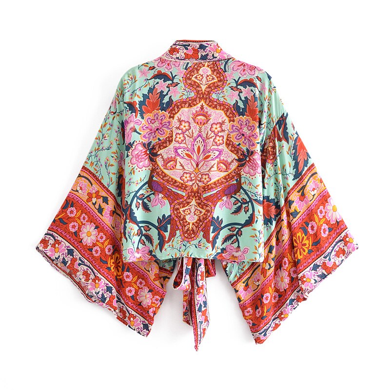 Boho Vintage Floral Print Short Kimono