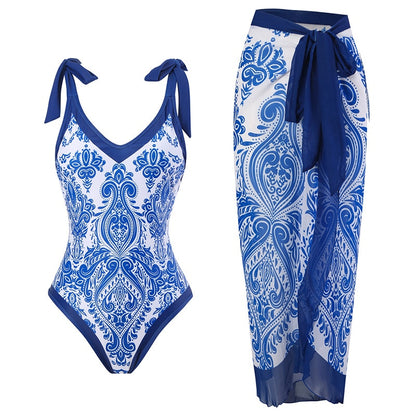 Panther Print Two Piece Swimsuit with Skirt