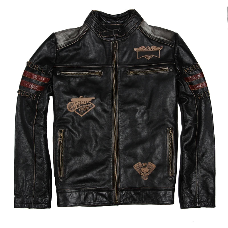 Genuine Leather Motorcycle Jacket Cowhide Calf Skin