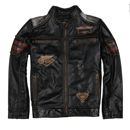 Genuine Leather Motorcycle Jacket Cowhide Calf Skin