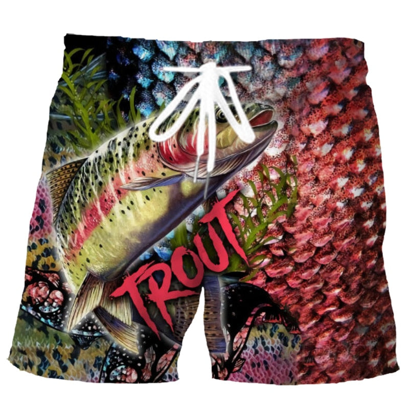 3D Fishaholic printed Harajuku swimming shorts