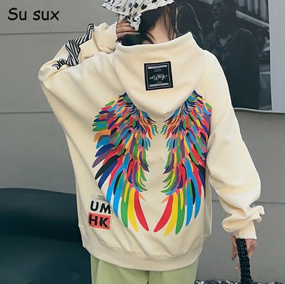 Graffiti Wing Oversized Pocket Hooded Sweatshirt