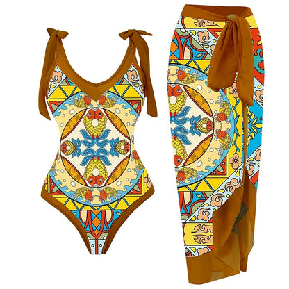 Panther Print Two Piece Swimsuit with Skirt