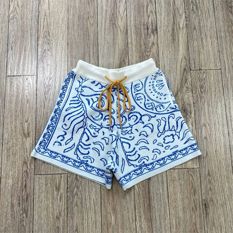 Blue Jacquard Drawstring Shorts Men or Women Top Quality