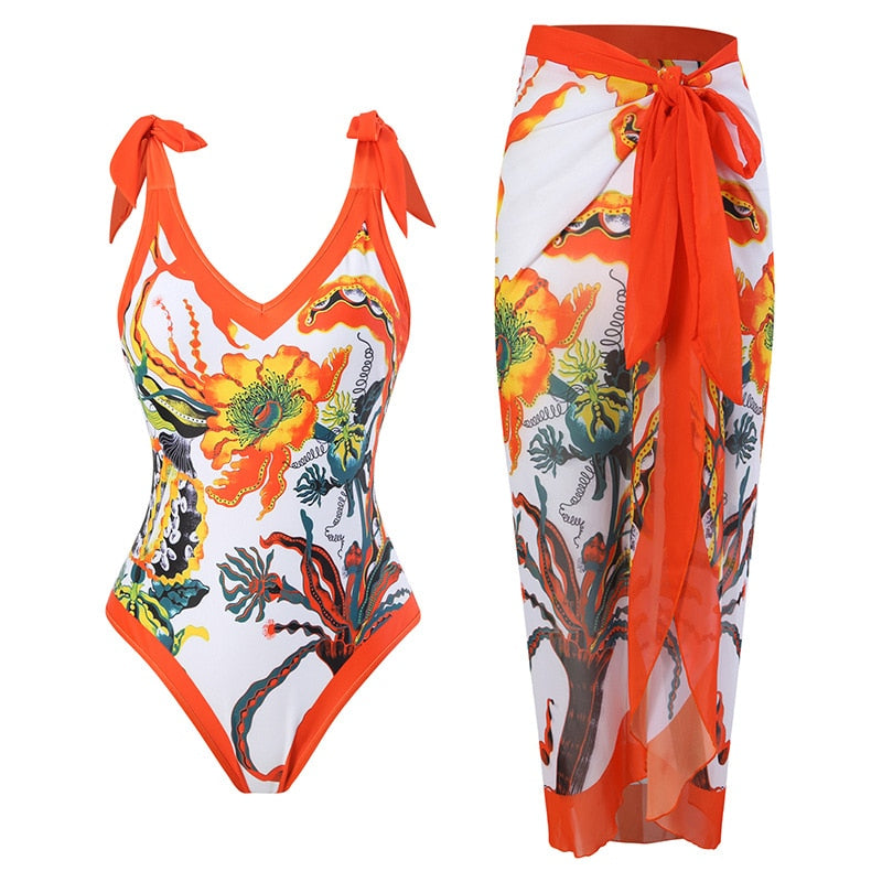 Panther Print Two Piece Swimsuit with Skirt