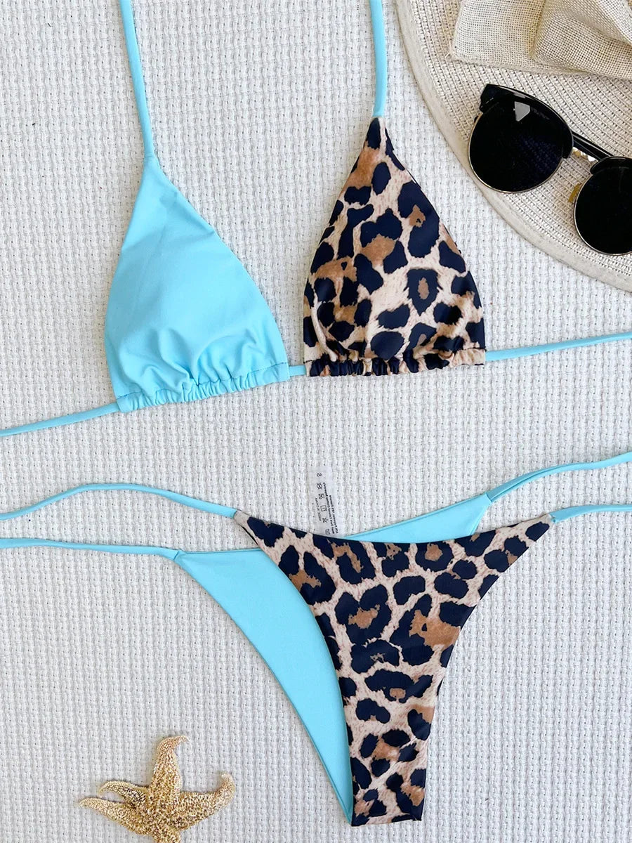 Halter Splicing Satin and Leopard Bikinis 2025