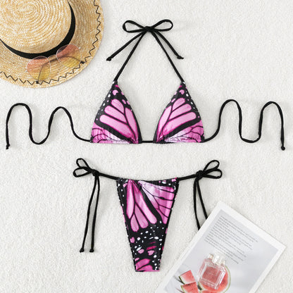 Sexy women butterfly print halter string micro bikini