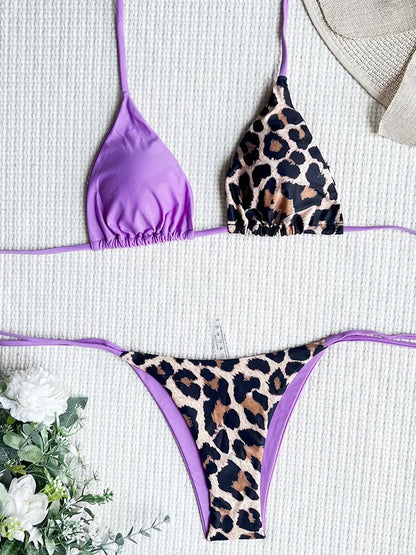 Halter Splicing Satin and Leopard Bikinis 2025