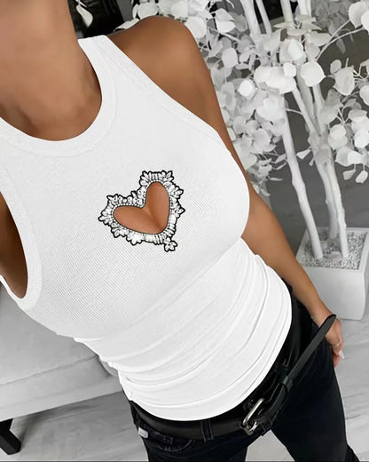 Hollow Heart Rhinestone Tank Top