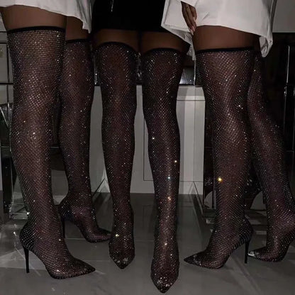 Over Knee Mesh Sock Pointed Toe Boots