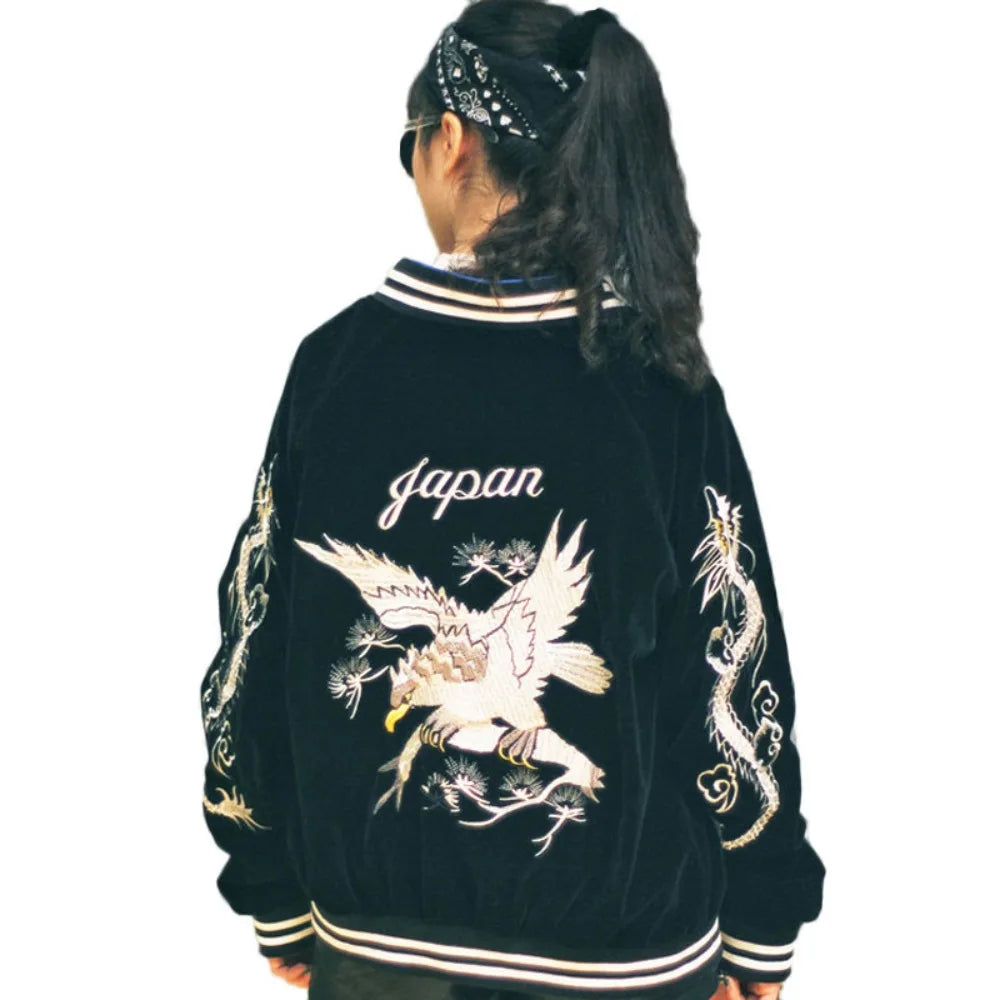 Reversible Jacket Retro Vintage Embroidered Baseball Uniform Jacket