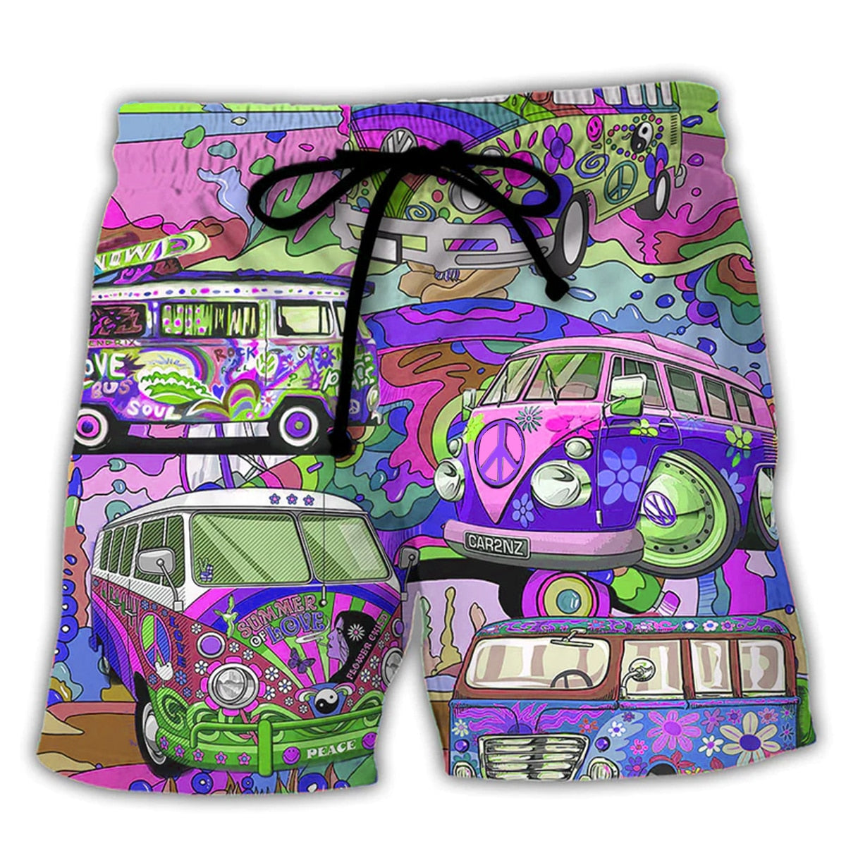 Colorful Cars Swim Shorts Drawstring Mesh Lining