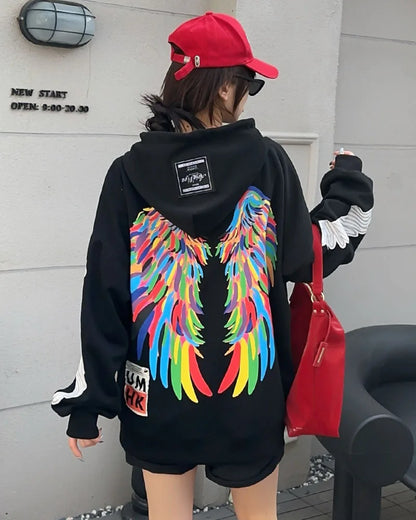 Graffiti Wing Oversized Pocket Hooded Sweatshirt