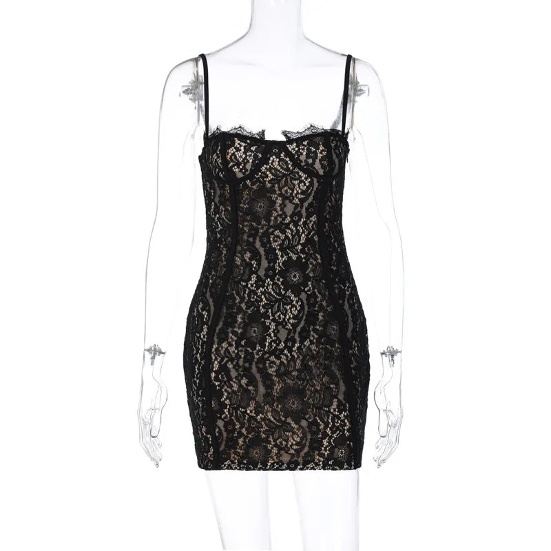 Lace Spaghetti Straps Bodycon Mini Dress