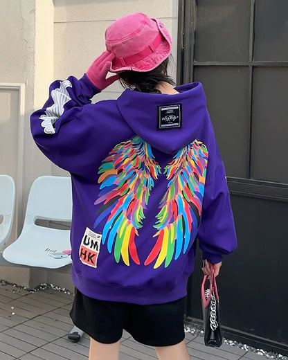 Graffiti Wing Oversized Pocket Hooded Sweatshirt