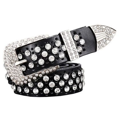 Fashion rhinestone genuine leather belts for women Luxury Pin buckle belt woman Quality second layer cow skin strap width 3.3 cm