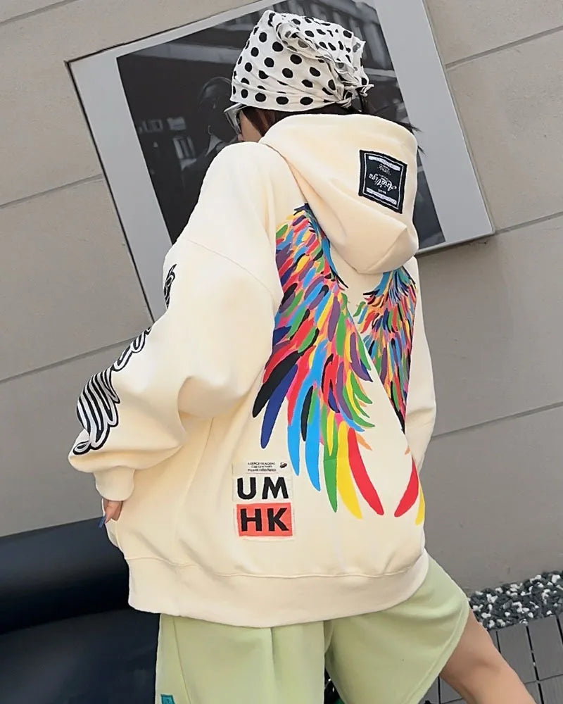 Graffiti Wing Oversized Pocket Hooded Sweatshirt