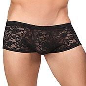 Male Power Stretch Lace Mini Shorts Black Large