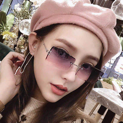 Vintage Rimless Frameless Rectangle Shades Gradient UV400