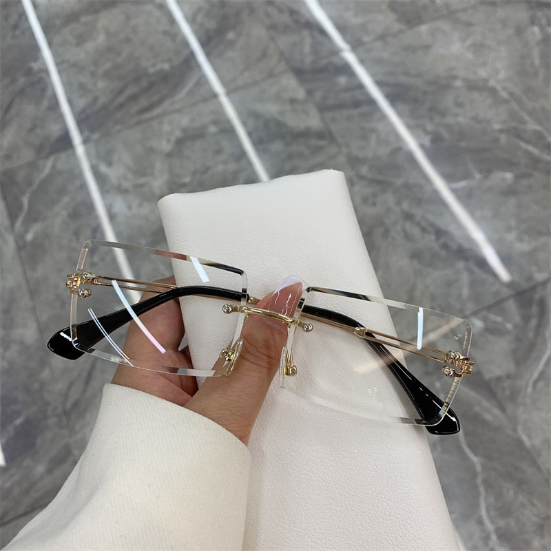 Vintage Rimless Frameless Rectangle Shades Gradient UV400