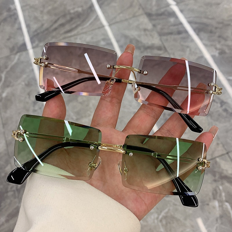 Vintage Rimless Frameless Rectangle Shades Gradient UV400