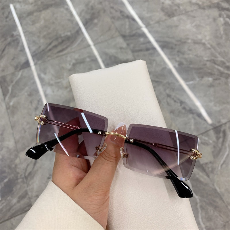 Vintage Rimless Frameless Rectangle Shades Gradient UV400