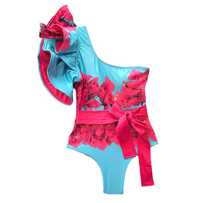 Fashion Flower Ruffle One Piece Swimsuit