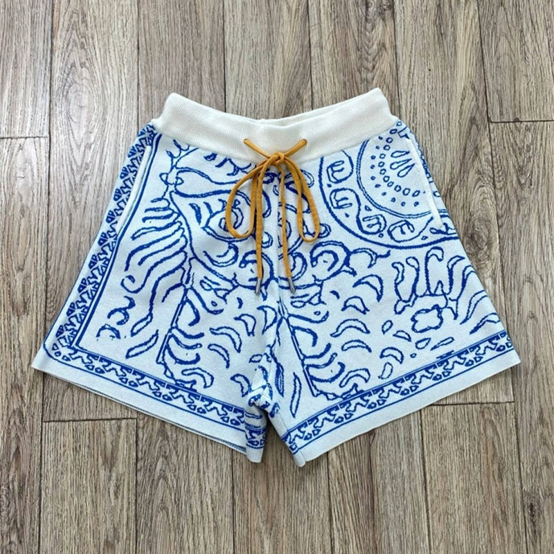 Blue Jacquard Drawstring Shorts Men or Women Top Quality