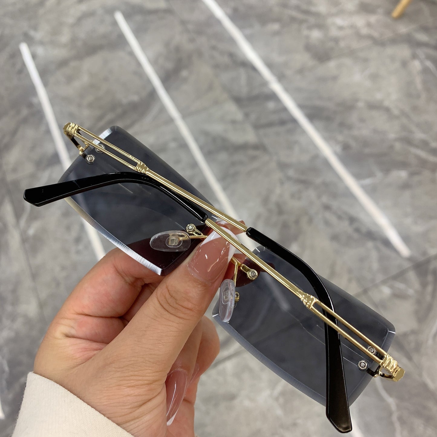 Vintage Rimless Frameless Rectangle Shades Gradient UV400