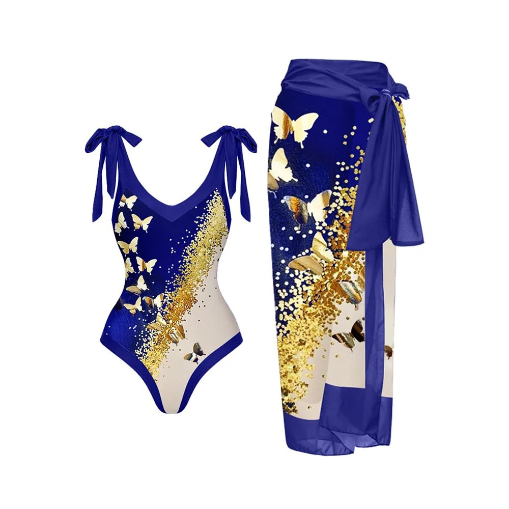 Butterfly Print Luxury Beach Dress Brazilian Bathing Suit