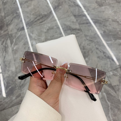 Vintage Rimless Frameless Rectangle Shades Gradient UV400