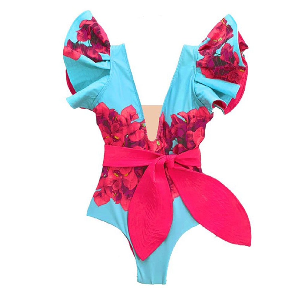 Fashion Flower Ruffle One Piece Swimsuit